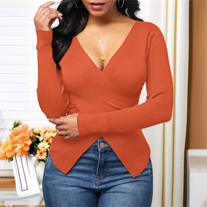 Women’s tie-top with deep V-neck and fine rib design Lune London