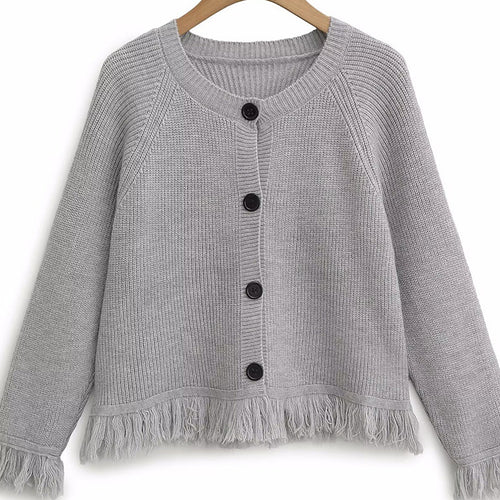 Ladies cardigan with fringed edges and button details Lune London