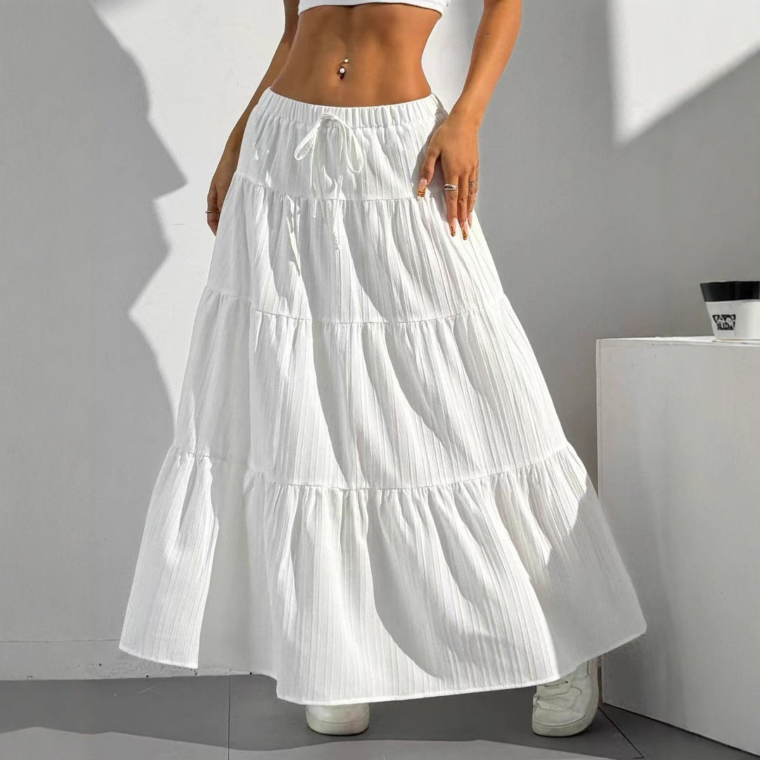 Long ruffled skirt for ladies with elastic waistband and gathers Lune London