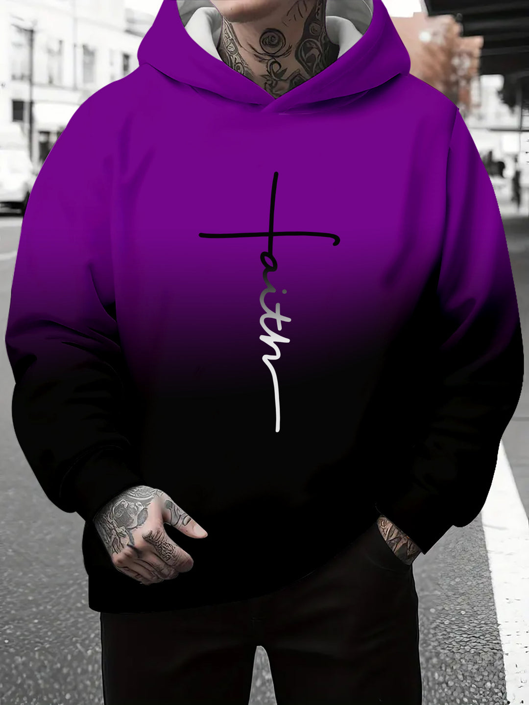 Men's hoodie with a subtle gradient of colors and an inspiring inscription Lune London