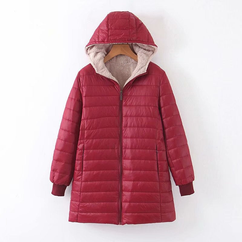 Lady down jacket with soft teddy lining and practical hood Lune London
