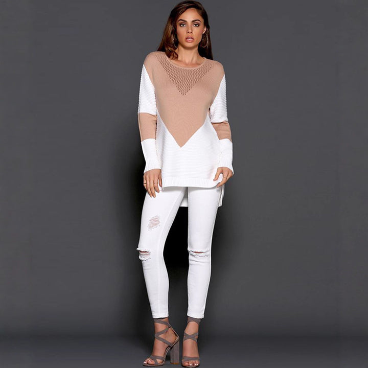 Pull en tricot pour femmes avec un design texturé à la mode et des manches contrastées Chic & Stil