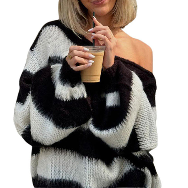 Oversized knitted sweater for women with wide stripes Lune London