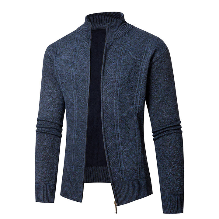 Men's knit jacket with elegant patterns and a modern high collar Lune London