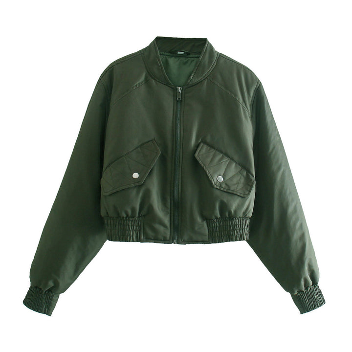 Trendy cropped bomber jacket for women with practical pockets and elastic cuffs Lune London