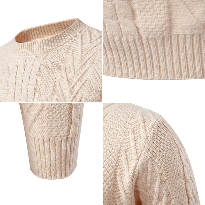Chunky knit sweater for men with cable pattern and round neck Lune London