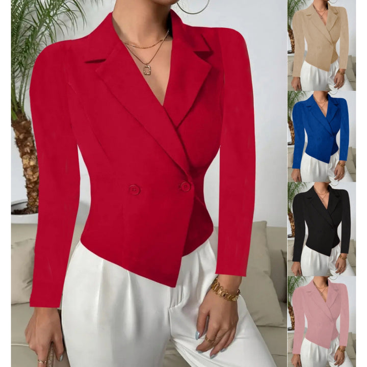 Elegant blazer jacket for women with a double button closure and a curved hem Lune London