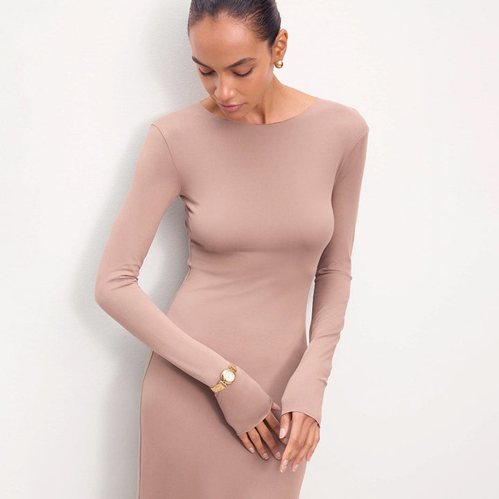 Ladies Elegant Maxi Dress with Long Sleeves in High Quality Jersey Lune London
