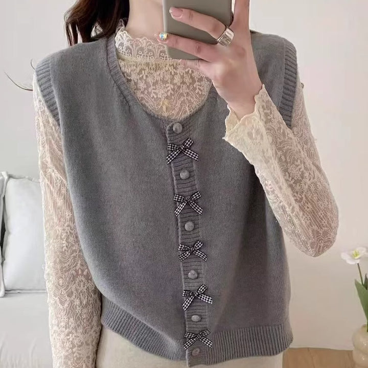 Fashion Knitted Tank Top for Women with Fun Knots and Continuous Button Placket Lune London