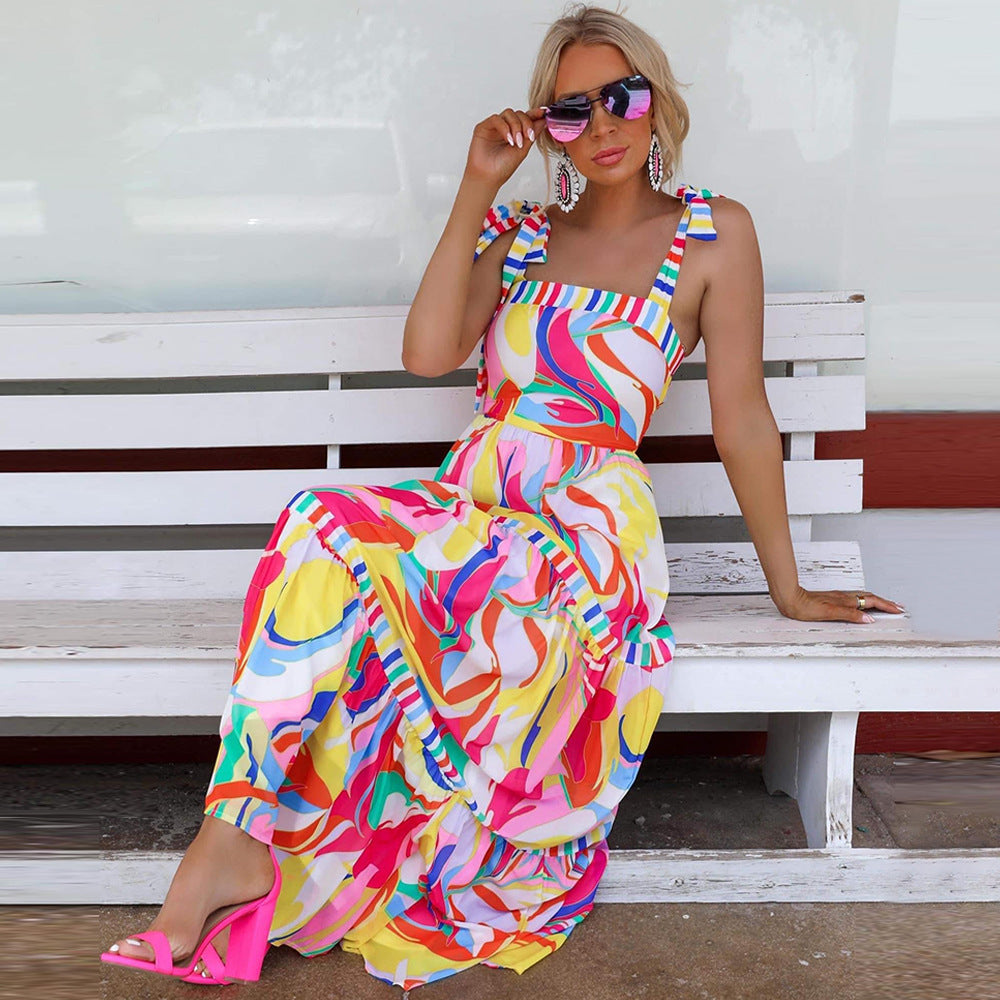 Bohemian maxi dress for women with stacked ruffle details Lune London