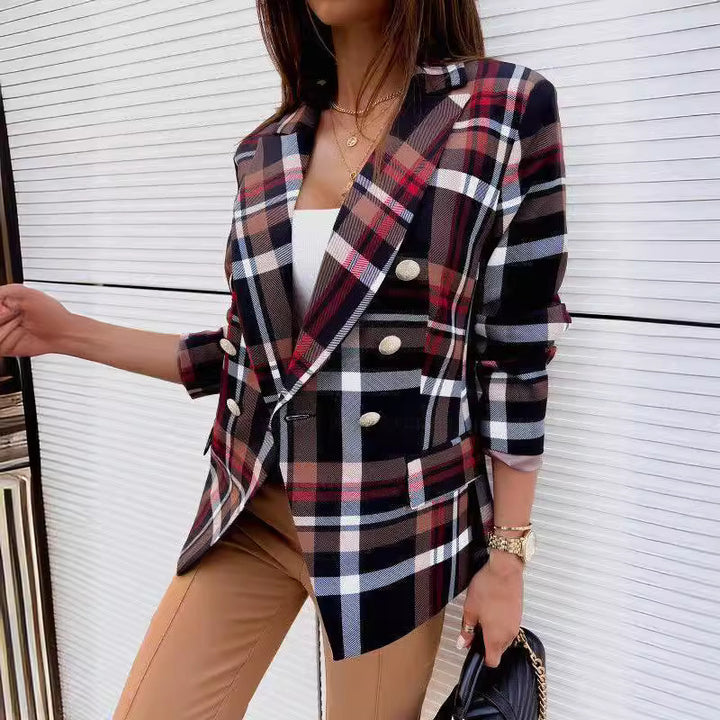 Plaid women's clothing with double row of buttons and elegant cut Lune London