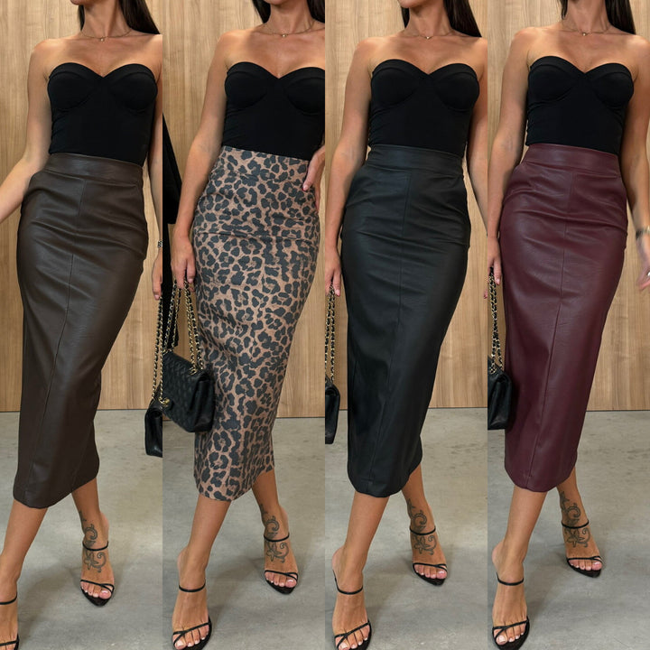 Midi skirt for women in high-quality faux leather with high waist Lune London