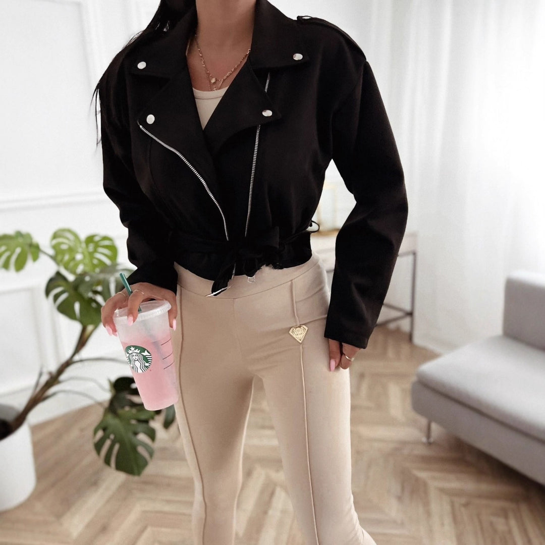 Women's biker jacket in high-quality faux suede with a fitted cut and side zippers Lune London