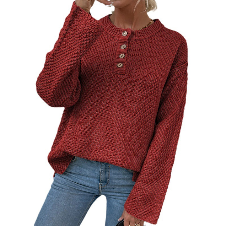 Comfortable knitted sweater for women with button placket and wide sleeves Lune London