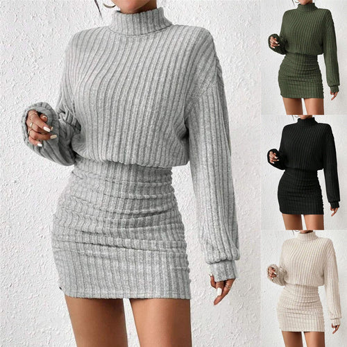 Robe en tricot pour femmes avec col roulé et manches Cut-In Chic & Stil