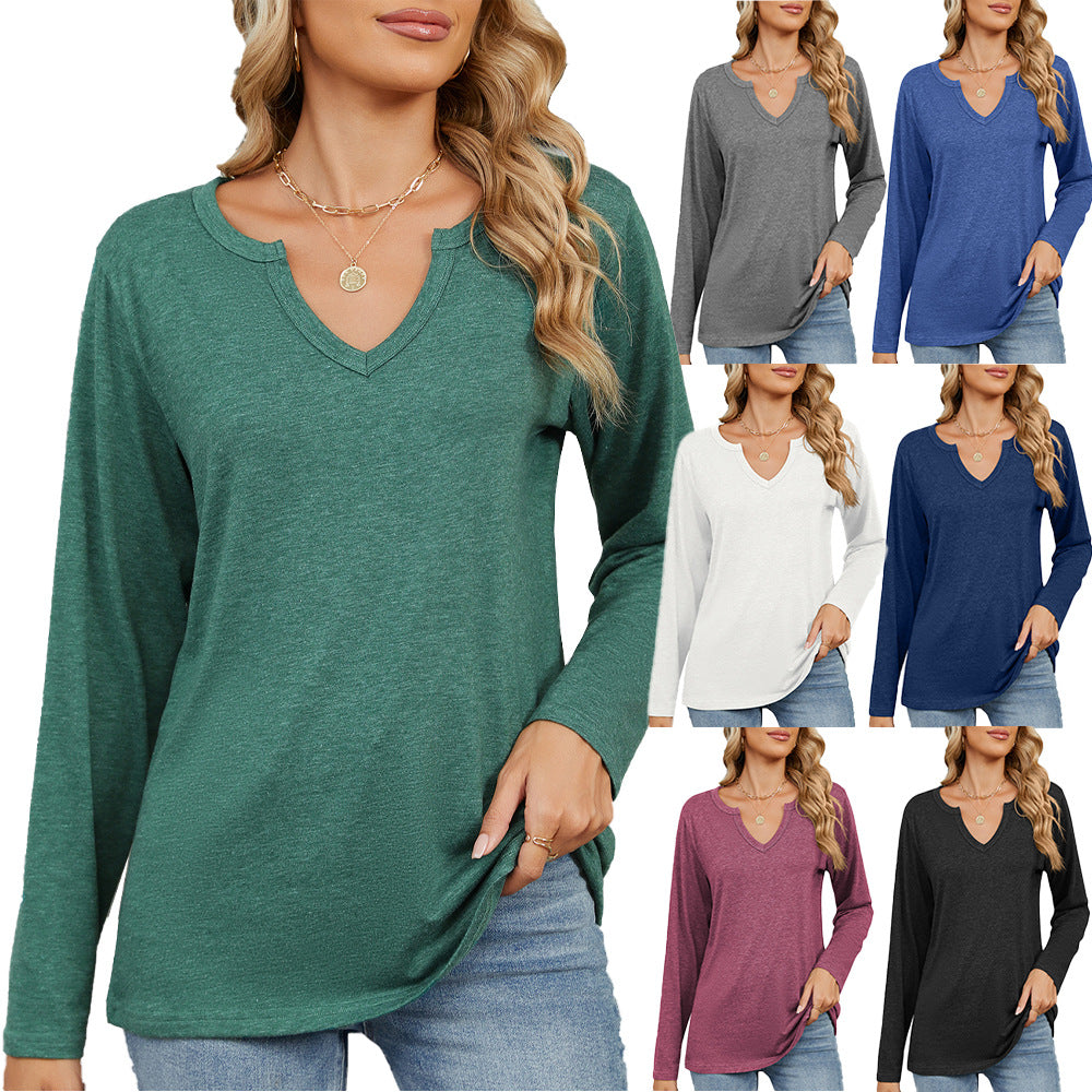 Long sleeve women's T-shirt with trendy V-neck and relaxed fit Lune London