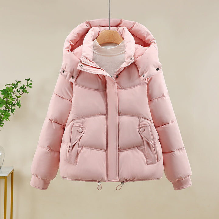 Ladies modern down jacket with removable hood and practical pockets Lune London