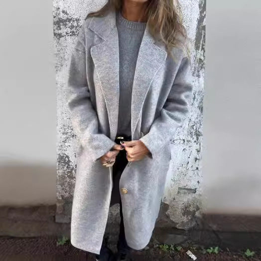Wool coat for women with modern cut and large button details Lune London