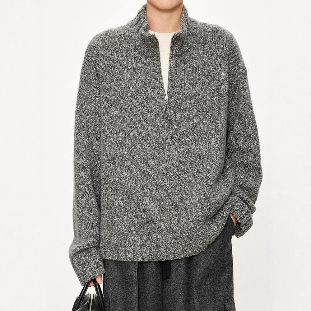 Pull en maille épaisse pour femmes avec col montant et demi-fermeture éclair Chic & Stil