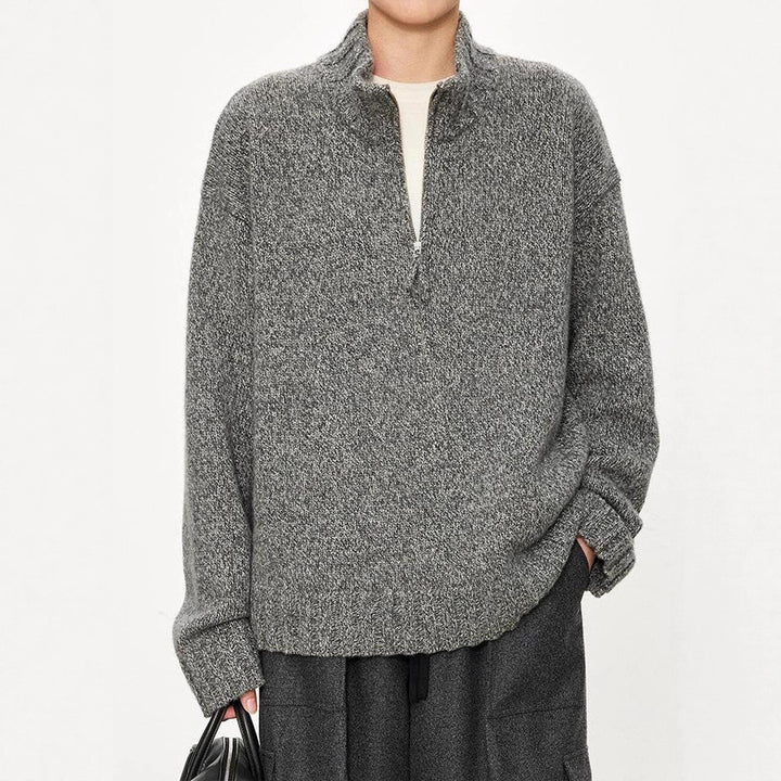 Pull en maille épaisse pour femmes avec col montant et demi-fermeture éclair Chic & Stil