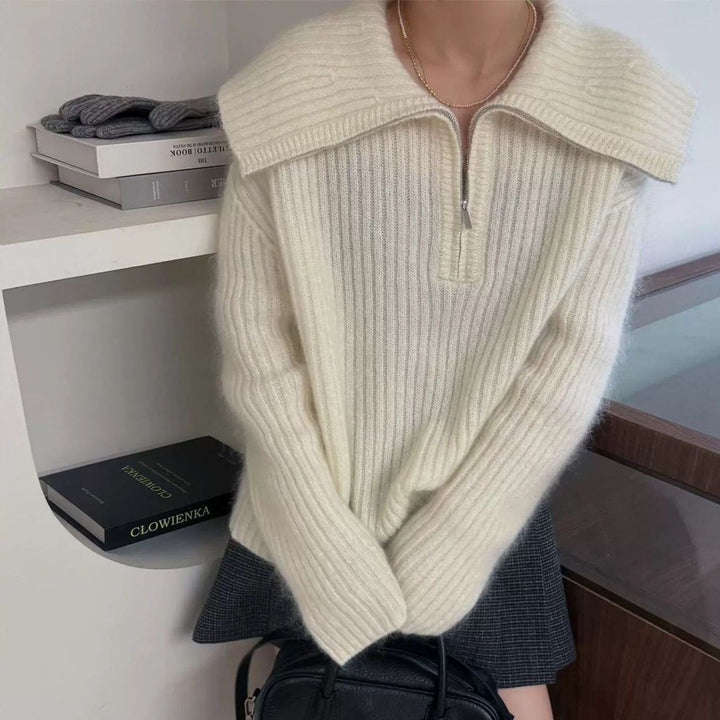 Pull en tricot pour femme avec grand col et fermeture éclair Chic & Stil