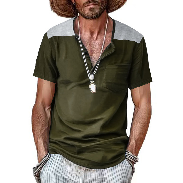 Men's short sleeve Henley t-shirt with textured design and practical chest pocket Lune London
