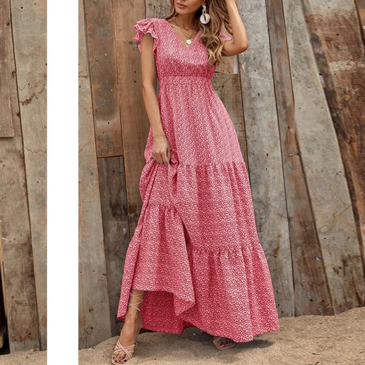Maxi dress for women with delicate ruffled details and a deeper V-neck Lune London