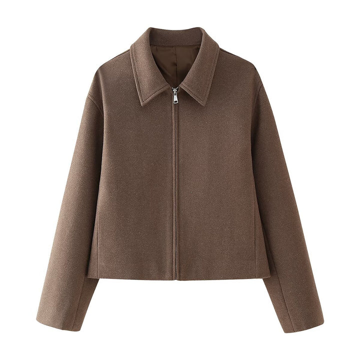 Transitional jacket for women with high collar and modern zipper Lune London