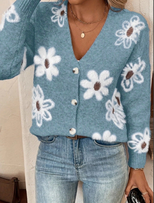 Ladies floral cardigan with V-neck and buttons Lune London