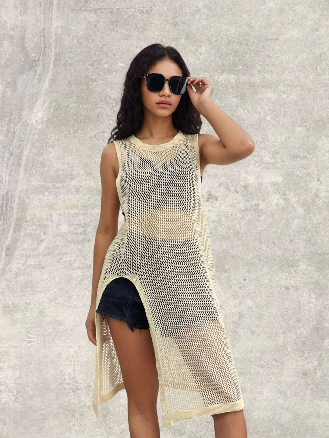Net dress for women with side slits and relaxed fit Lune London