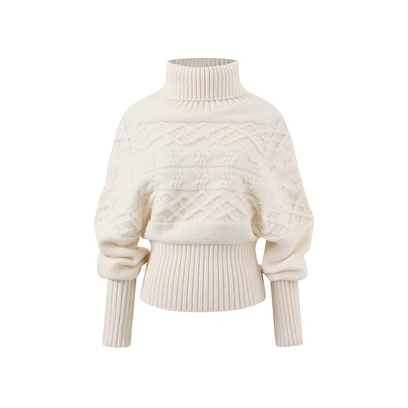 Pull en tricot épais pour femmes avec col haut et motif en câble décoratif Chic & Stil