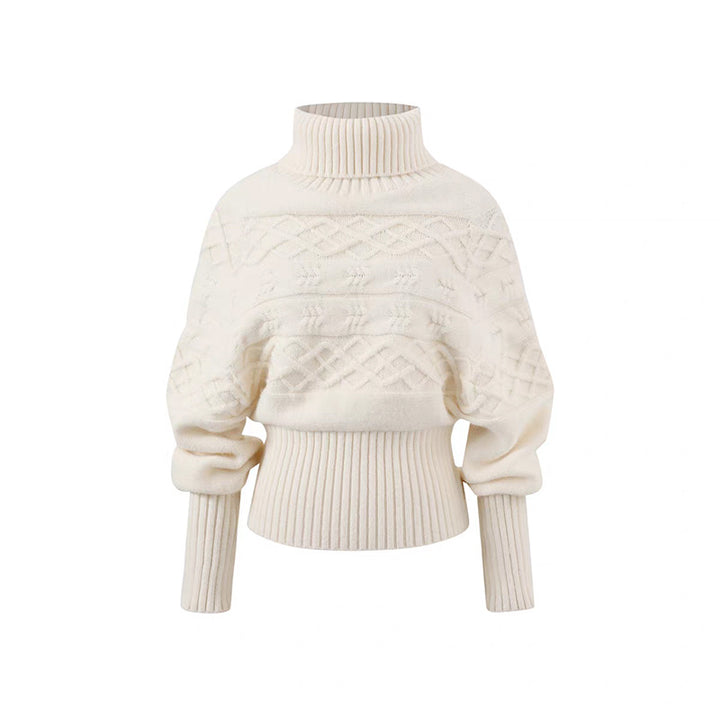 Pull en tricot épais pour femmes avec col haut et motif en câble décoratif Chic & Stil