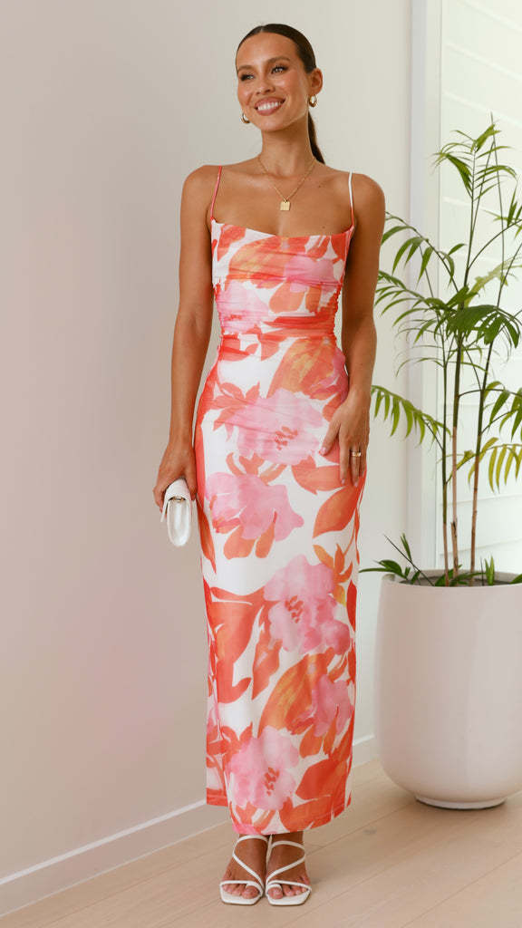 Elegant maxi dress for women with floral print and thin straps Chic & Stil