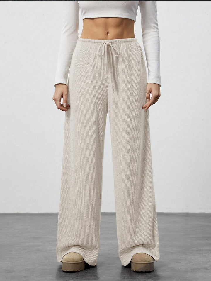 Wide-leg knitted trousers for women with elastic waistband and drawstring Lune London