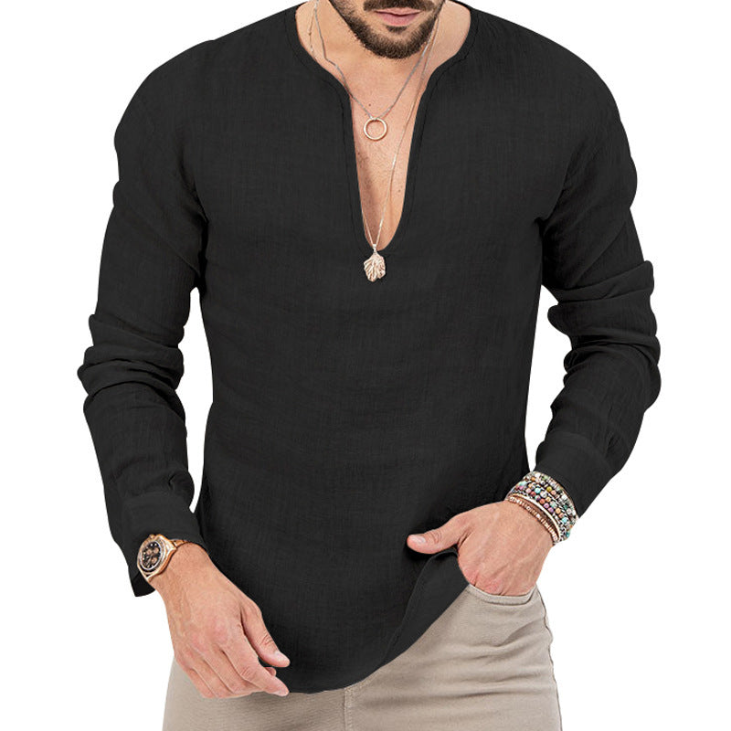 Lightweight long-sleeve shirt for men with deep round neckline and playful cut Lune London