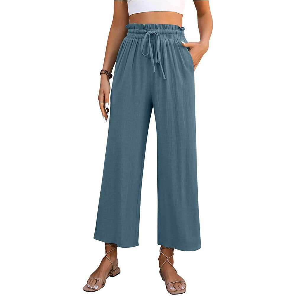 Ladies Comfortable Wide Leg Pants with Elastic Waist and Side Pockets Lune London