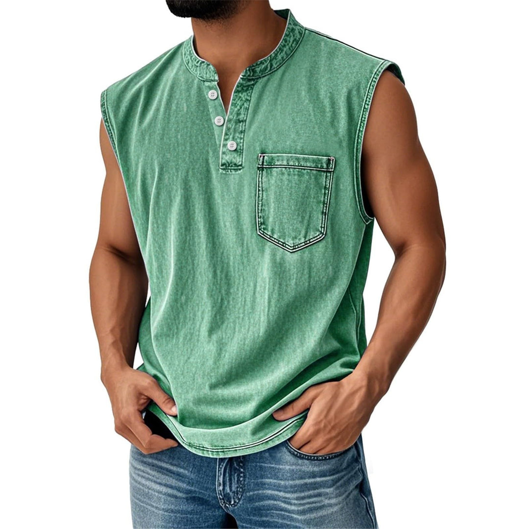 Sleeveless cotton shirt for men with button placket and chest pocket Lune London
