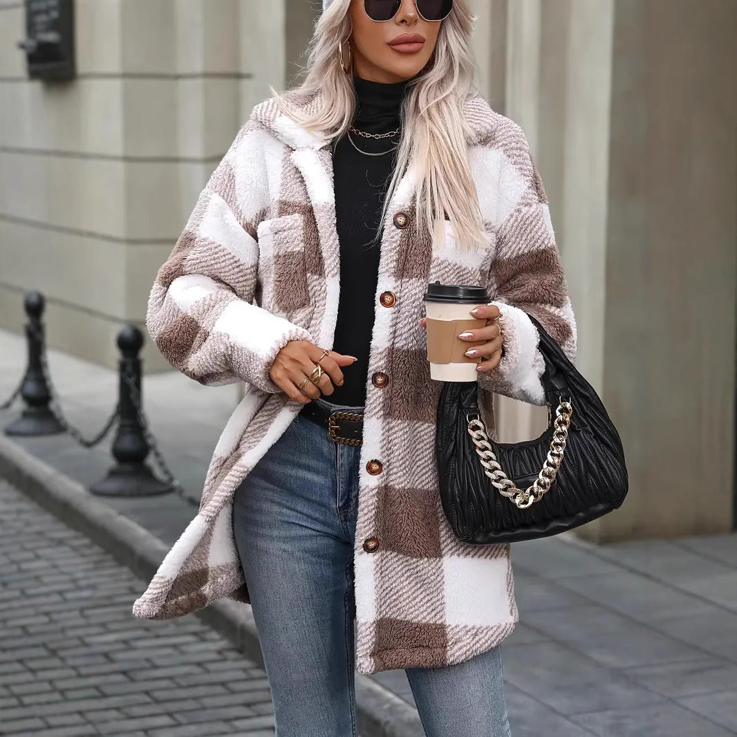 Oversized plaid fleece jacket for women Lune London