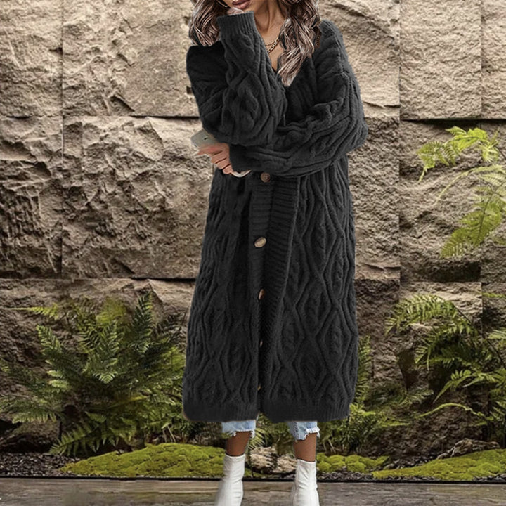 Knit coat for women with an artistic cable pattern Lune London