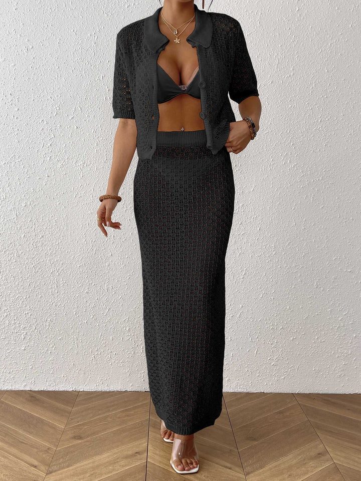 Women's crochet maxi skirt set and cardigan Lune London