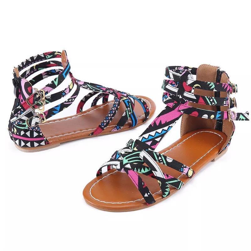 Women’s strappy sandals with graphic pattern and adjustable ankle strap Lune London