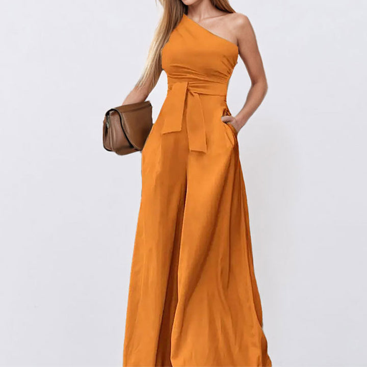 Combinaison élégante pour femme à une épaule avec ceinture à la taille et jambes larges Chic & Stil