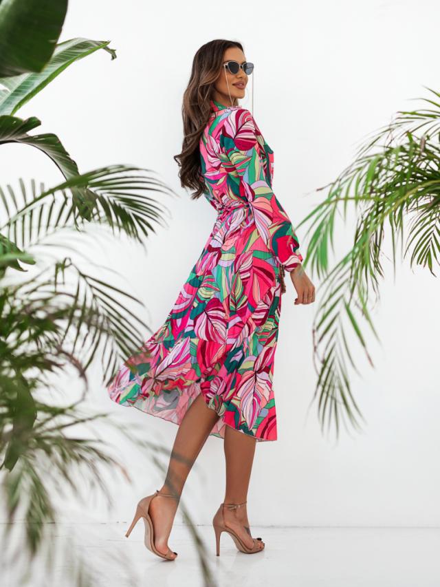 Chic Floral Long Sleeve Midi Dress