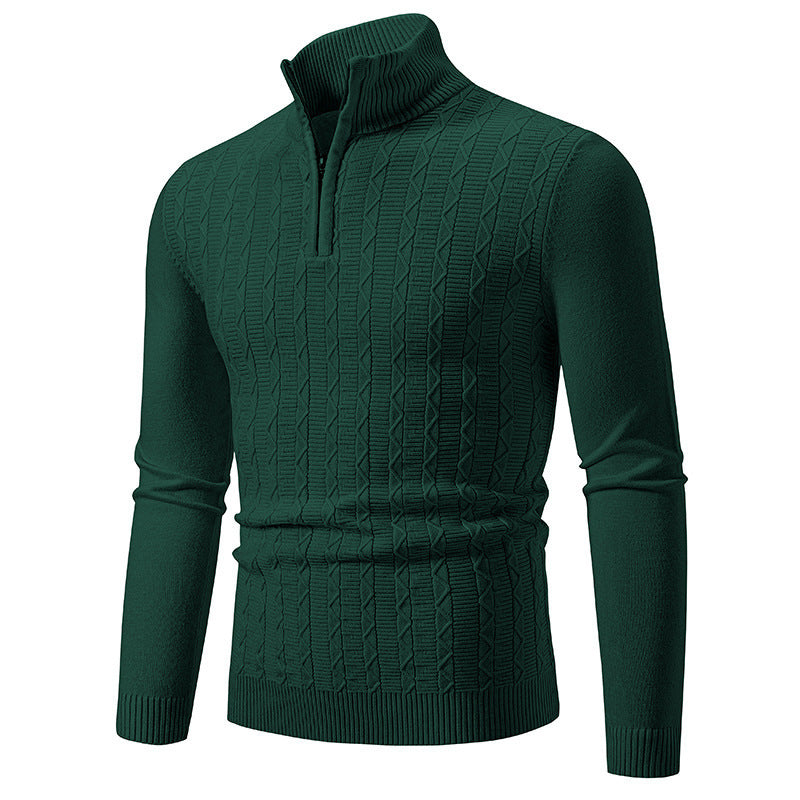 Trendy knitted sweater for men with high collar and zip Lune London