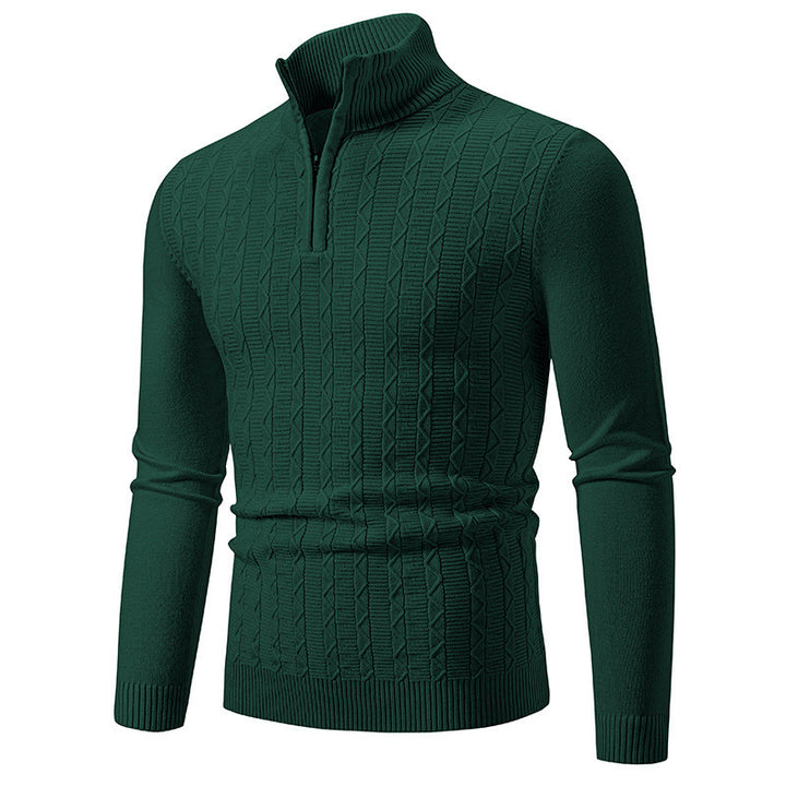 Trendy knitted sweater for men with high collar and zip Lune London