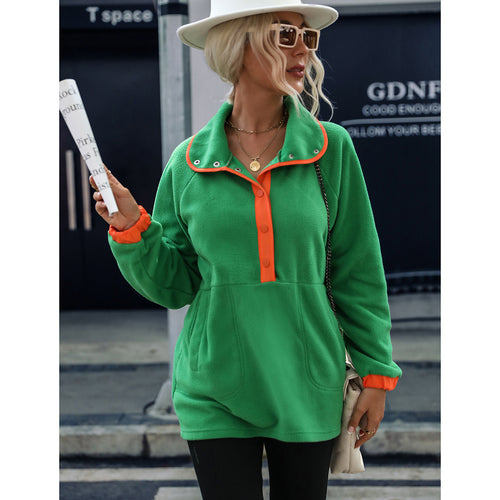 Women's fleece sweater with high collar and button closure Lune London