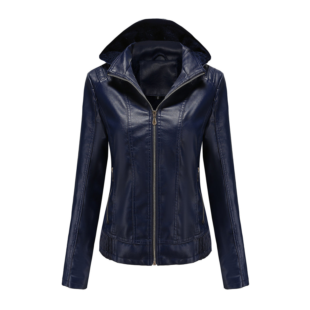 Elegant faux leather jacket for women with high collar and elastic cuffs Lune London