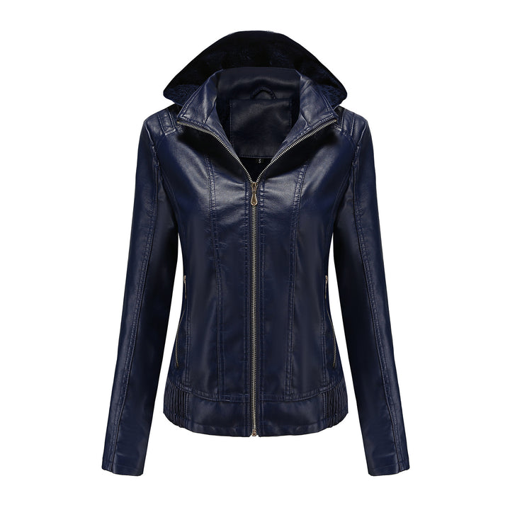 Elegant faux leather jacket for women with high collar and elastic cuffs Lune London