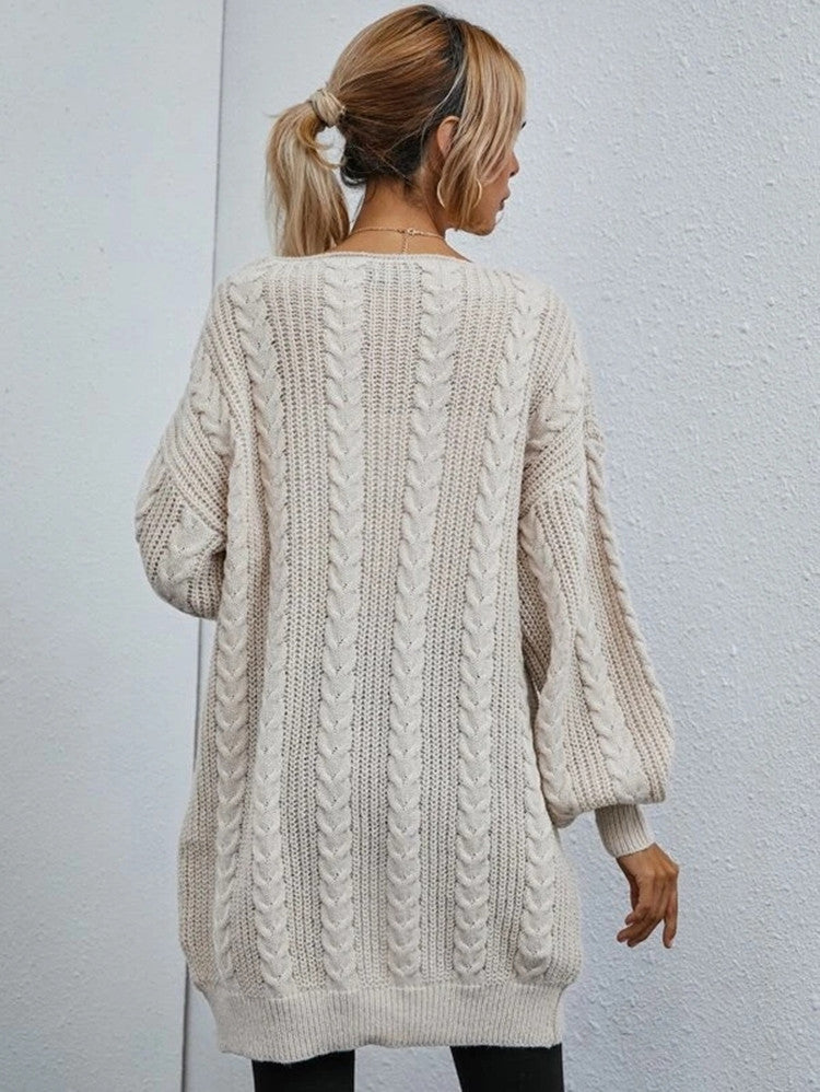 Ladies chunky knit cardigan with hood and cable design Lune London