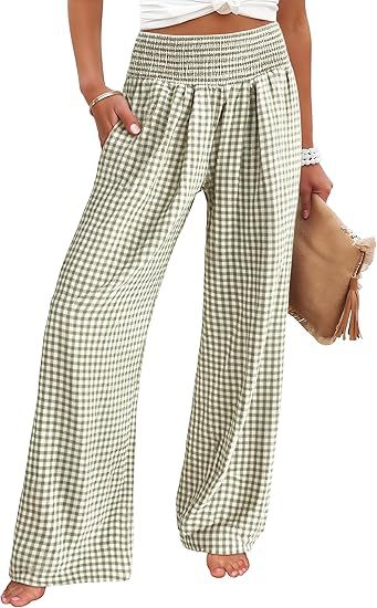 Loose plaid pants for women with elastic waistband and pockets Lune London